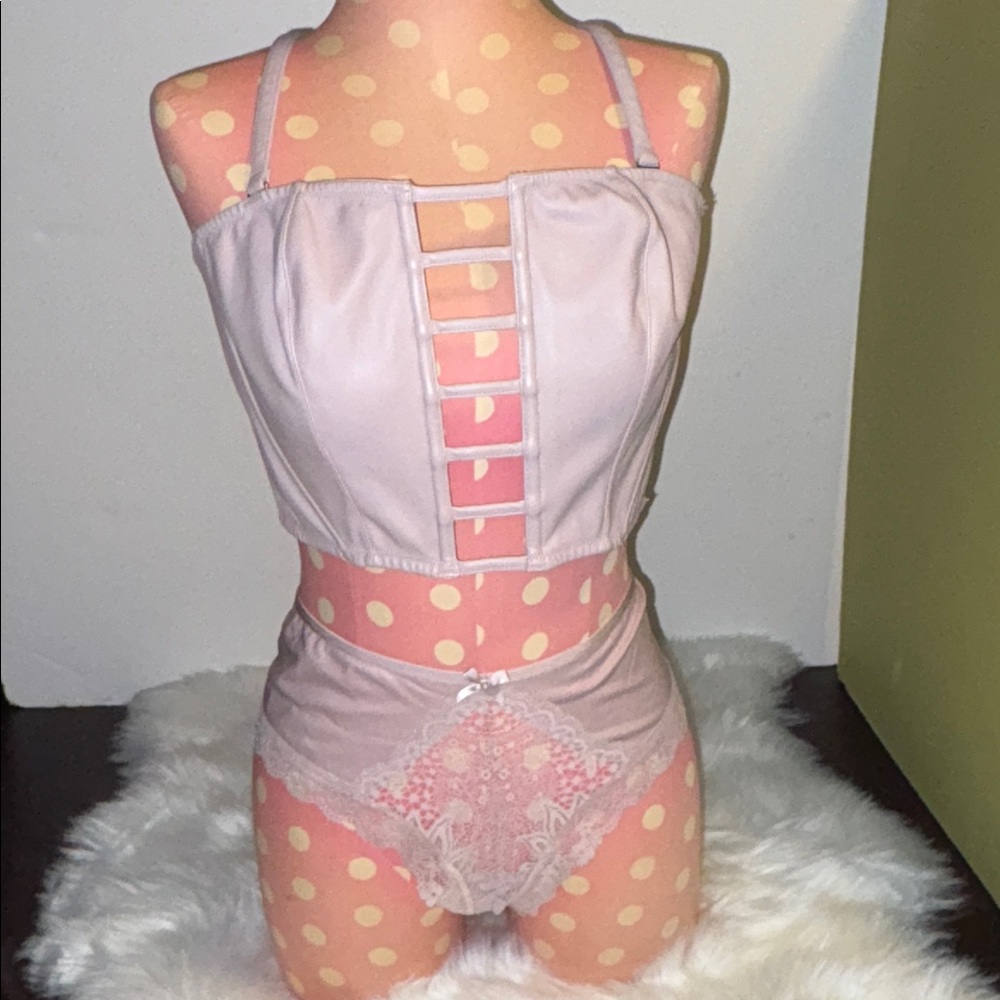 Victoria’s Secret faux leather bralette & panty Lingerie Set Lace L/XL lavender